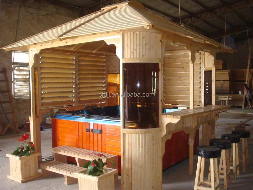 Prefabricated wooden gazebo,hot tub manual assembly outdoor garden gazebo