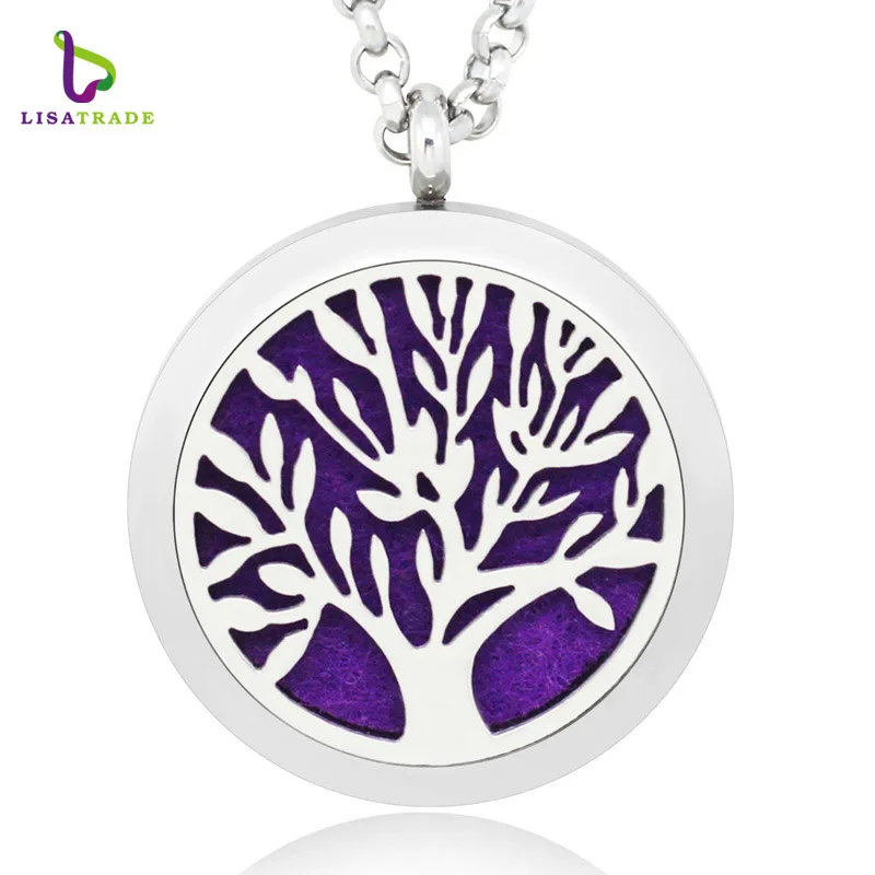 
Wholesale 30mm Stainless Steel Aromatherapy Essential Oil Diffuser Necklace tree of life oil diffuser necklace 