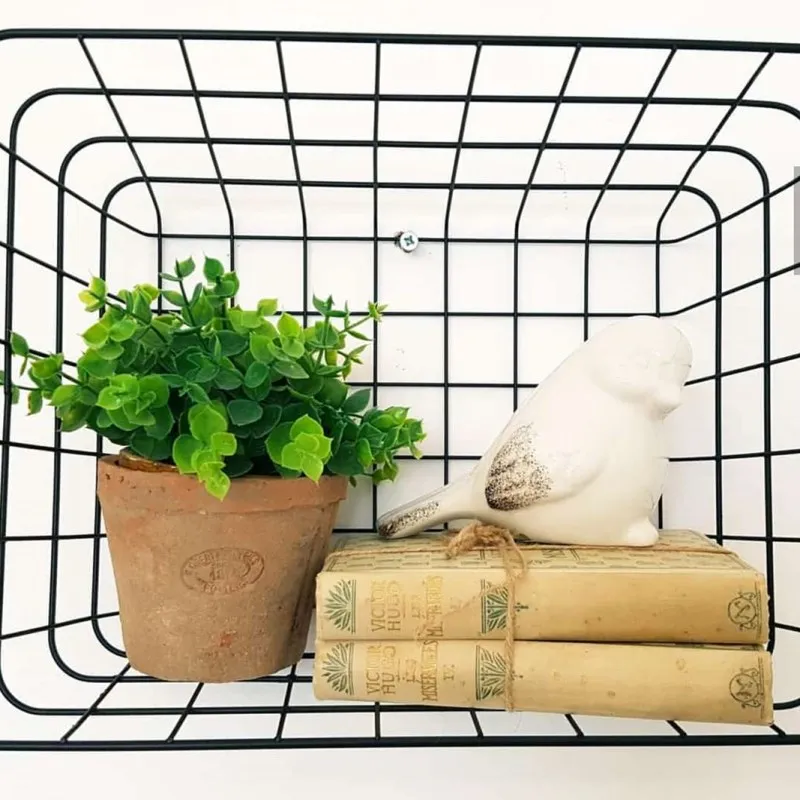 Black color metal wall mounted wire storage baskets