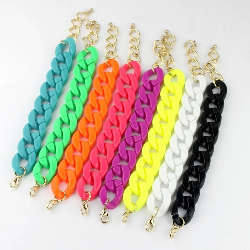 Latest New Design Bohemian Fashion Neon Colorful Acrylic Resin Plastic Chain Lightweight Bracelets & Bangles