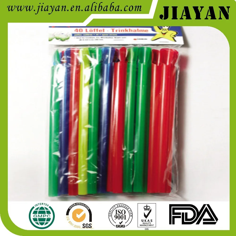 Multicolour Spoon Straw Disposable Spoon Plastic Drinking Straw Party Ice Smoothies MilkShake Bar Snow Cone Candy Spoon