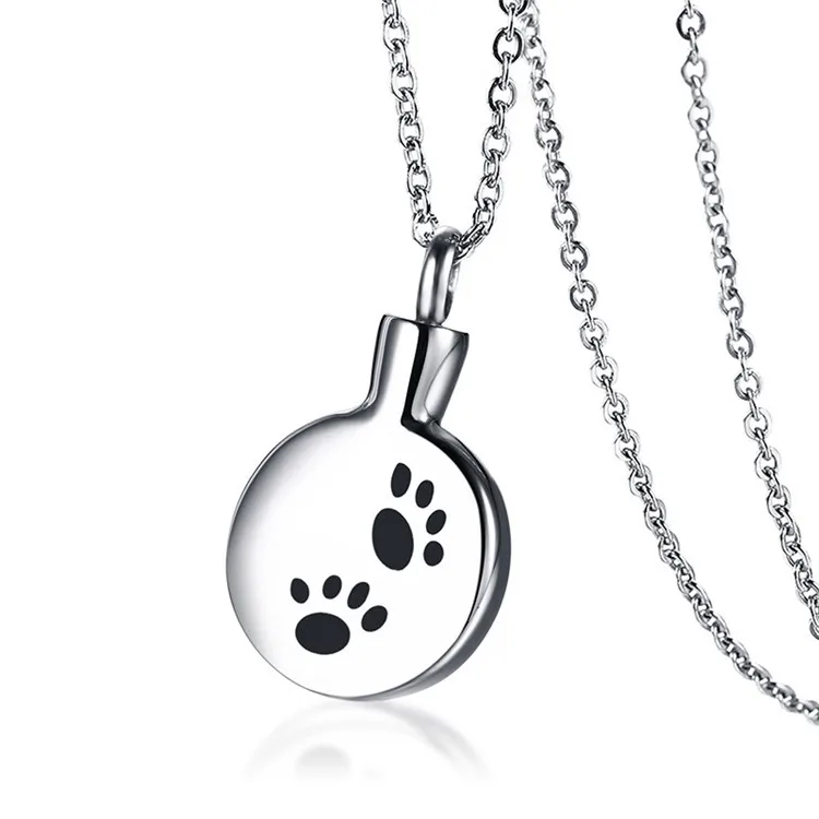 Customized Pet Animal Ashes Stainless Steel Jewelry Can Open Dog Paw Shaped Pendant Necklace