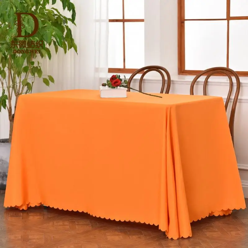 Factory cheap polyester rectangle white tablecloth for weddings party