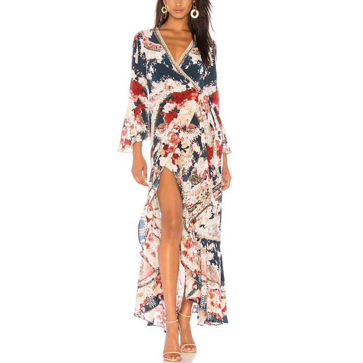 supplier african print dress designs vintage floral print ladies wrap maxi dress
