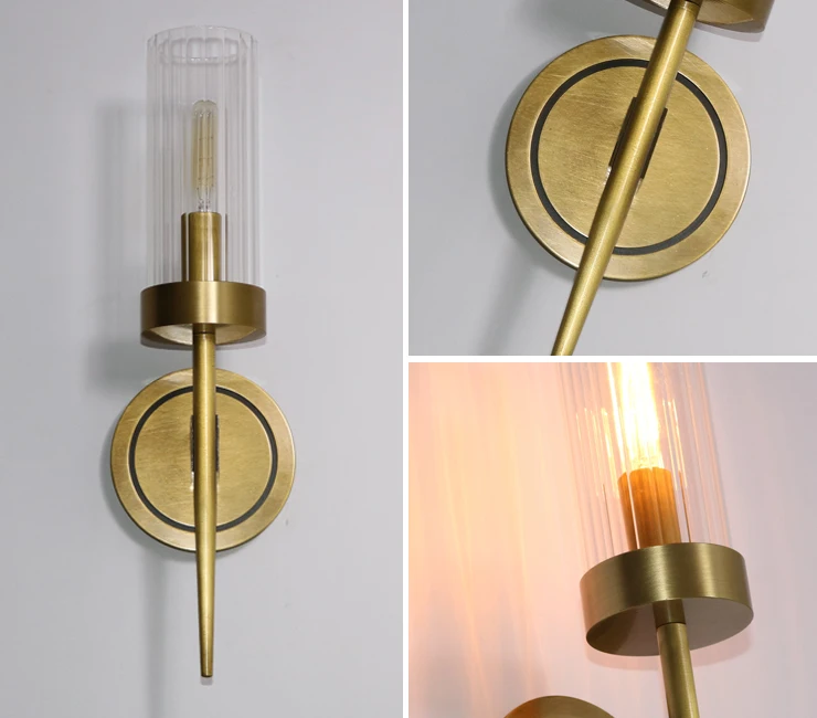 Hot sale antique brass hotel glass wall scone lights