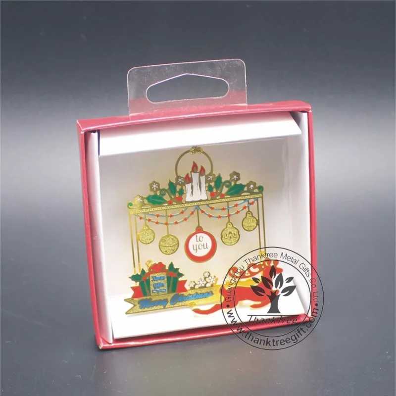 metal collection gift logo printing 3d custom etched brass Christmas ornament