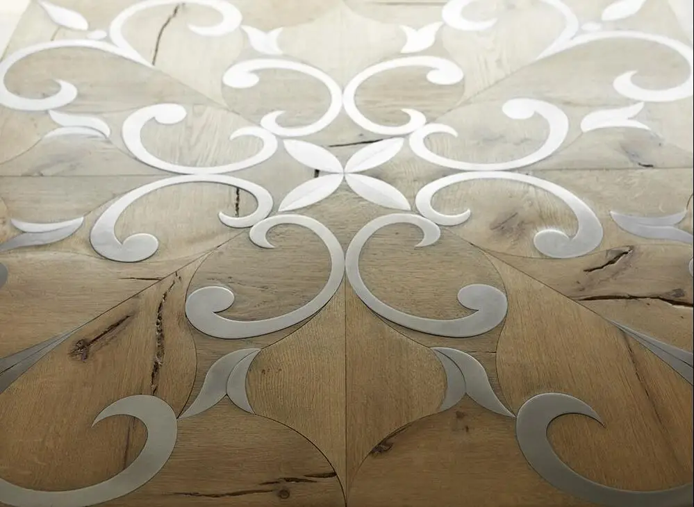 steel inlay oak wood laminate parquet flooring