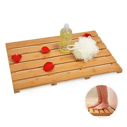 Eco-Friendly Square Bamboo Waterproof Bath Mat Bathroom Floor Mats For Shower Non Slip