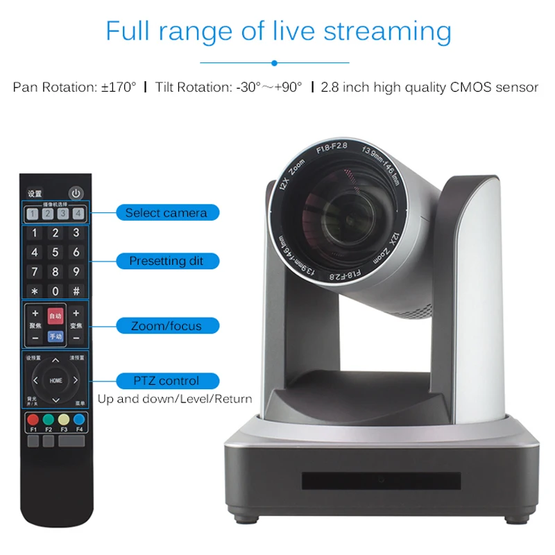 12x zoom full hd 1920x1080 video camera for live streaming