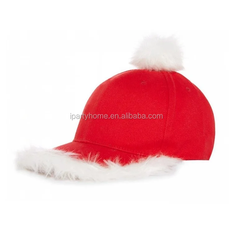 Hot Novelty Items Santa Baseball Caps With Faux Trim & Bobbles Women Baseball Hat