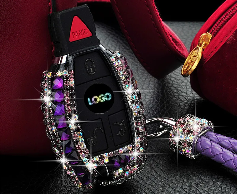 Crystal Rhinestones PC Smart Key Fob Case Holder Cover For C E S CLA CLS ML with strap