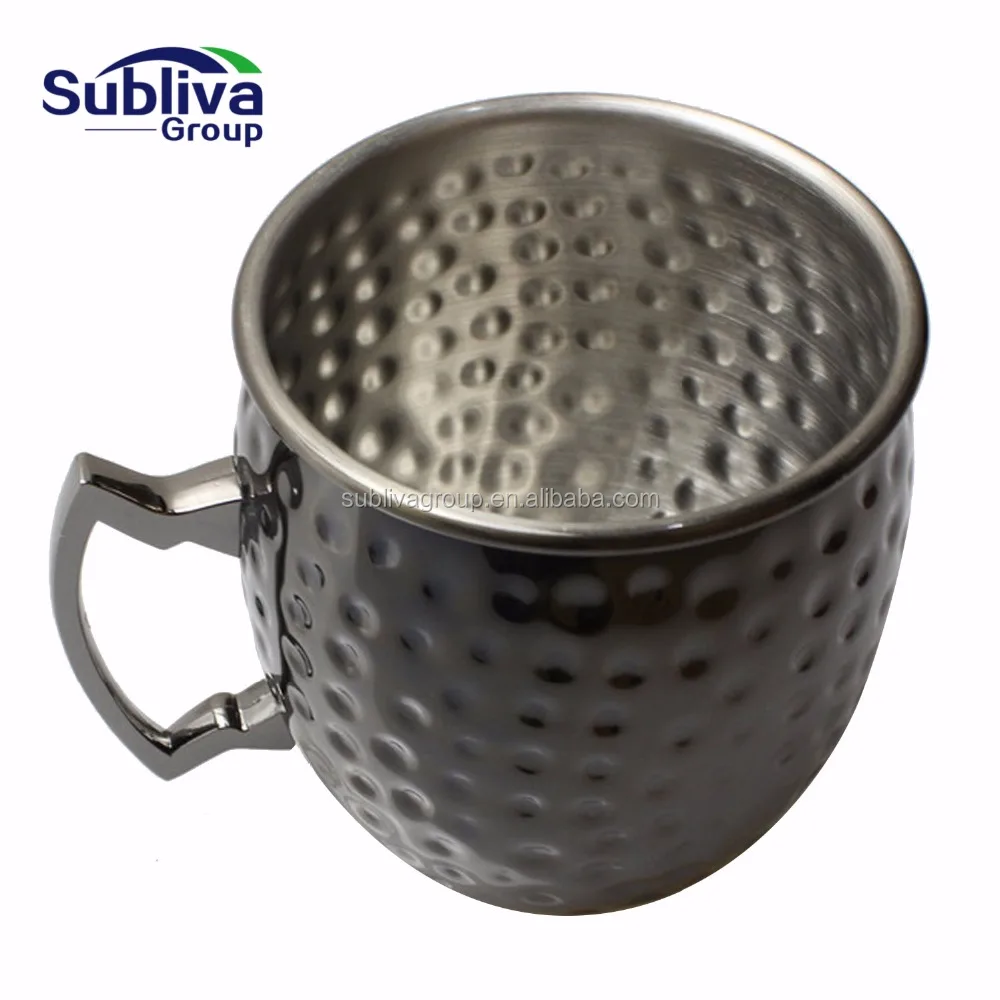 Moscow Mule Mug 550ml Black Gunmetal Plated Wholesale Stainless steel 304 Curved Hammered Beer Cocktail Cup Moscow Mule Mug