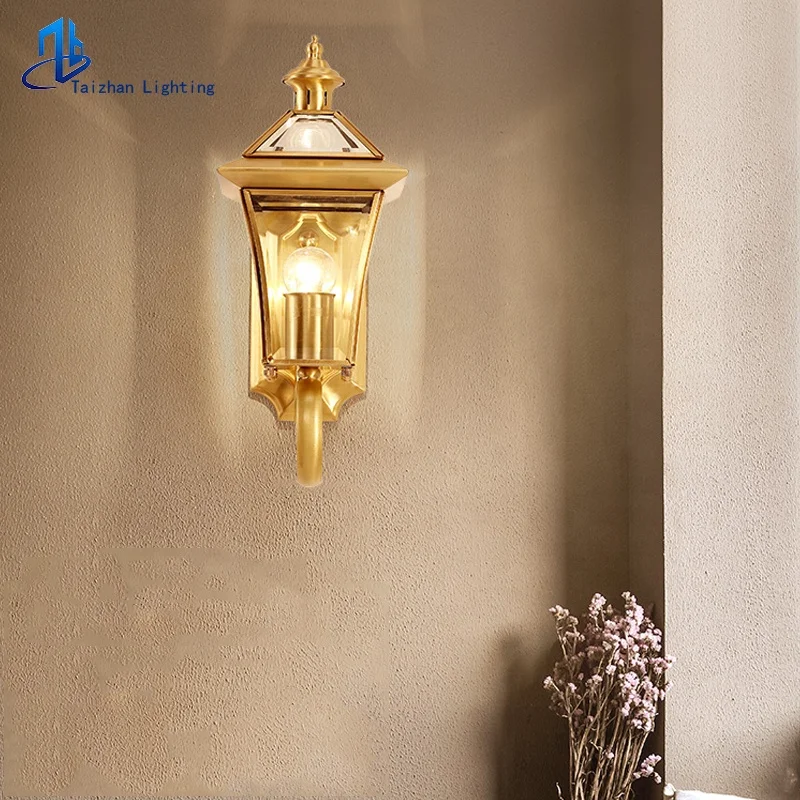 Wall led lights outdoor waterproof hotel room wall light full brass wall lamp k9 glass decorative lighting