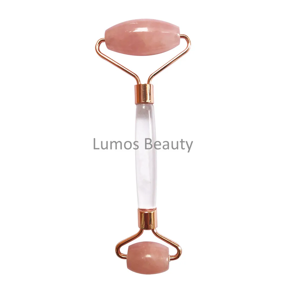 Noisy Free Rose Quartz Jade Roller with Transparent Acrylic Handle