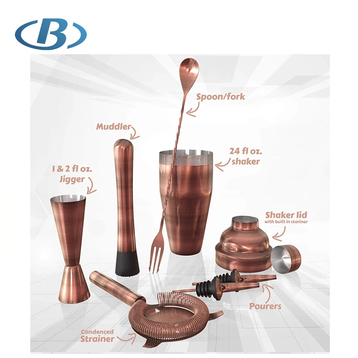 Bronze Electroplating 7 Pieces Cocktail Shaker Gift Set , best bar tool set for friends