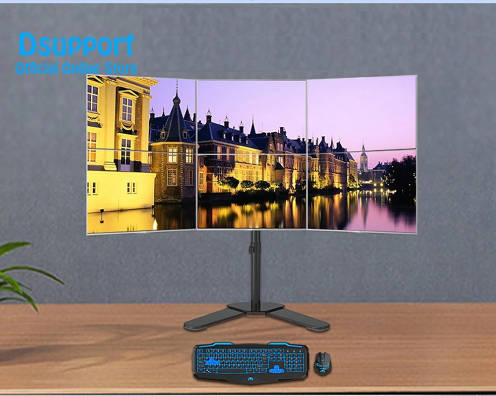 Six Arm LCD LED Monitor Stand Desk Mount Bracket Heavy Duty & Fully Adjustable 6 Screens 180 degree Pull Out Swivel Arm