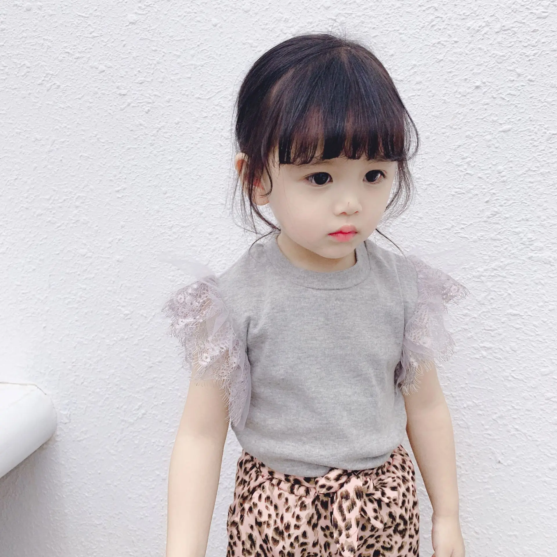 2019 New item cute girls lace sleeve t shirt korean girls fashion t shirts