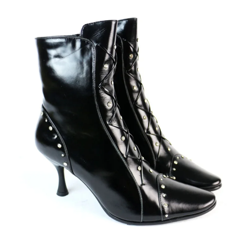 Fashion Crystal Genuine Leather women fur ankle boots