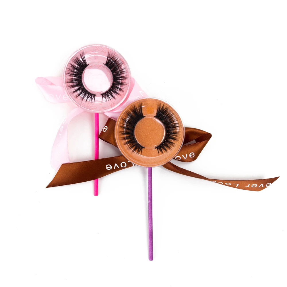 Wholesale Product 3D Mink False Eyelash Strip Lashes Lollipop Packaging