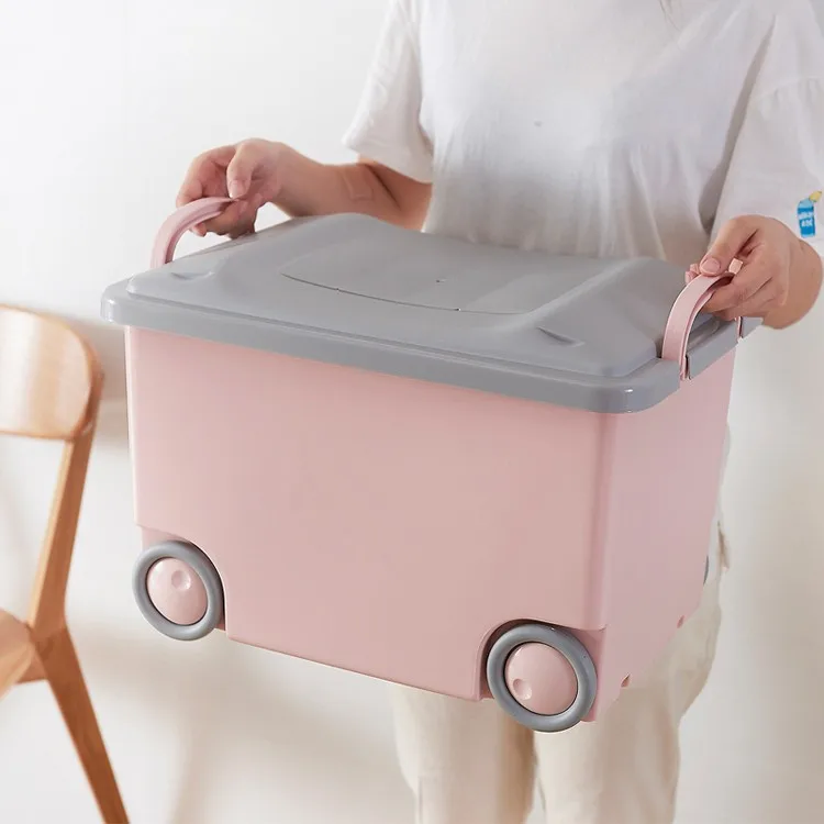 Factory made Plastic Storage Box With Wheels, Colorful storage container cartoon plastic toy storage box with wheel