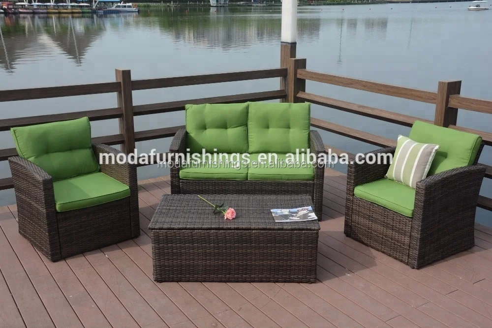 Hot Selling 4PCS Wicker Patio Poly Import Rattan Garden Casual Furniture Sofa Set