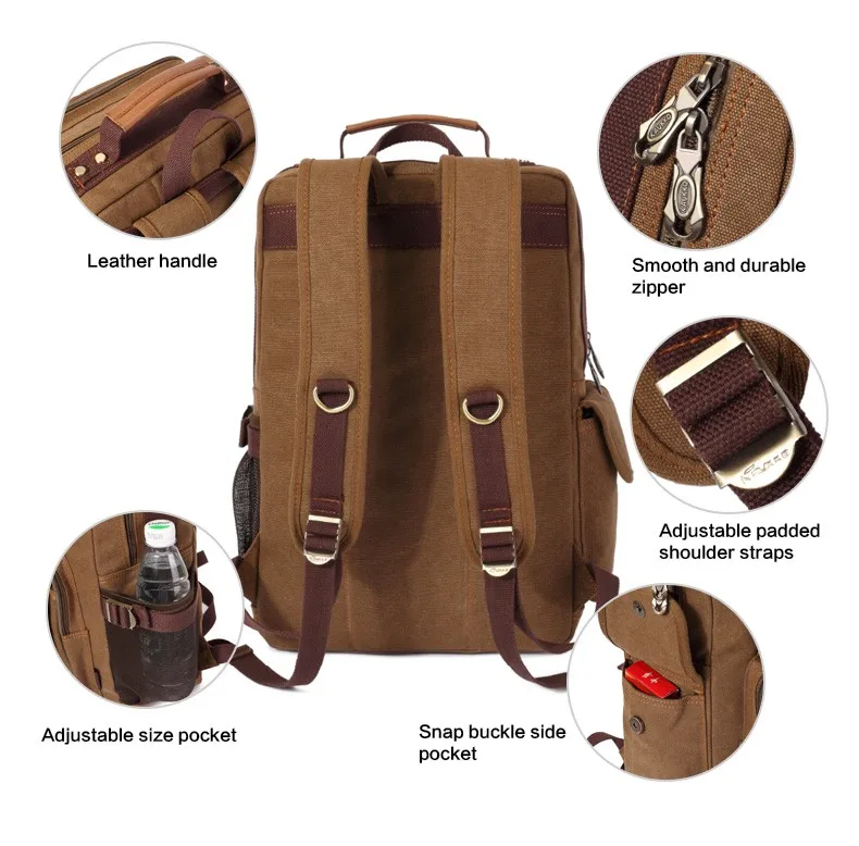 KAUKKO Canvas multi-function Men Travel backpack rucksack women ...