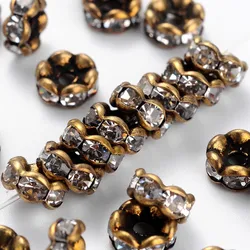 PandaHall 6mm Grade AAA Wavy Edge Brass Rhinestone  Beads Spacer