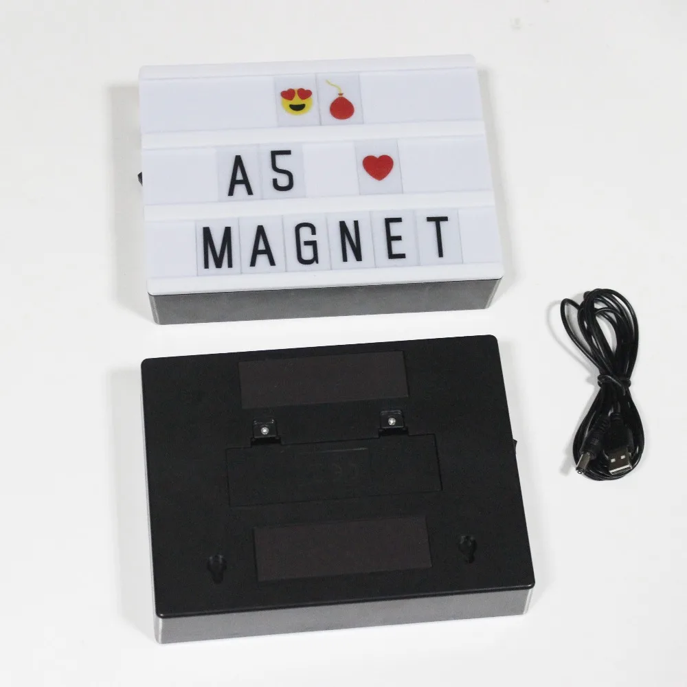 Combination LED Night Light Box USB Port DIY Black Letters Cards Lamp Message Board Party Sign Cinema Lightbox A5