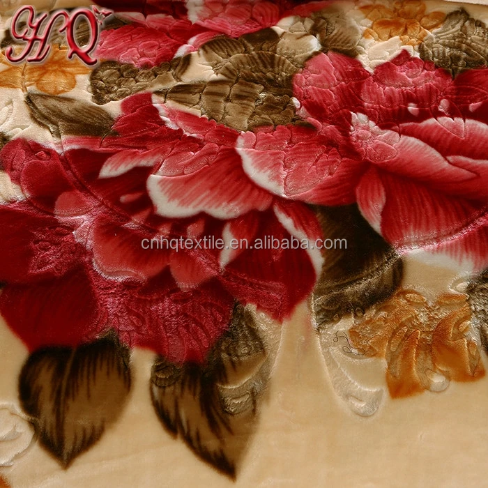 
High quality winter warm elegant flower raschel blanket fabric 