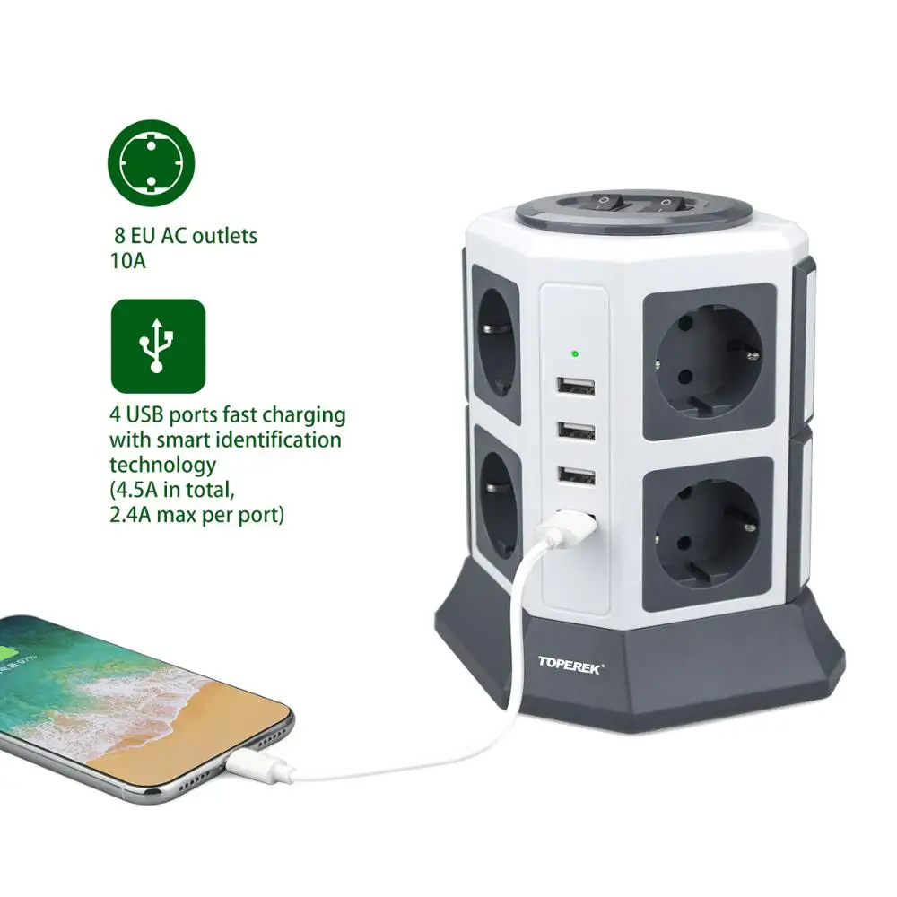 Tabletop socket tower with USB, power supply adapter/ multi outlet plug power strips