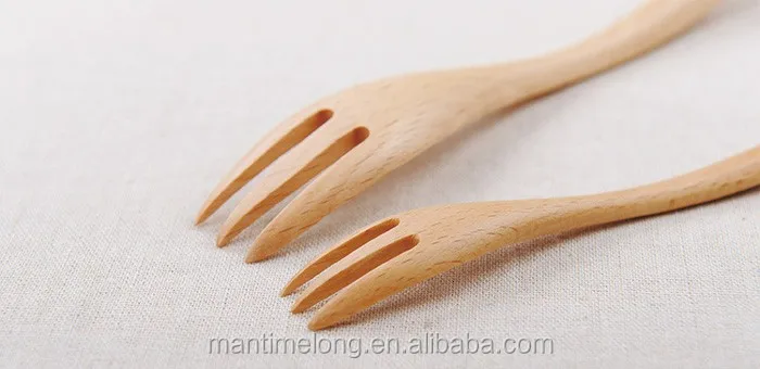 Wood Forks Natural wood cutlery Three teeth hairpin Spork Wooden Dessert Bread Cake Fork Fruit Fork