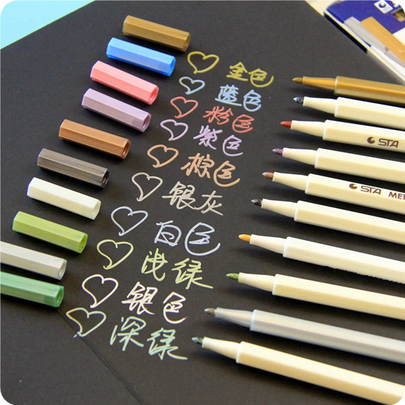 10 pcs/Lot Doodle drawing marker pens Metallic pen for
