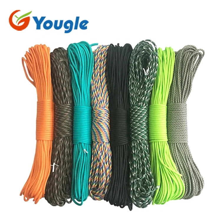 YOUGLE 100feet (31meters) 550 Parachute Paracord Lanyard Tent Rope Guyline Mil Spec Type III 7 Strand For Hiking Camping