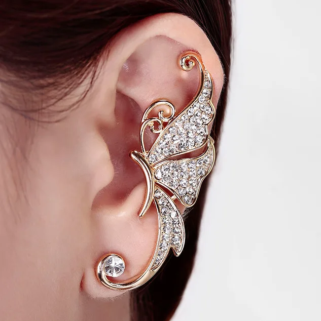 New design korean butterfly  elegant charm earring fashion jewelry full  diamond crystal clip earring  insect shaped earring