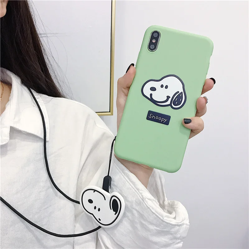 Cute Japan Cartoon Snoop Doraemon phone case For iPhone 14 13 12 Plus Xs Max Xr Soft back cover with Kitty Cat stand rope strap