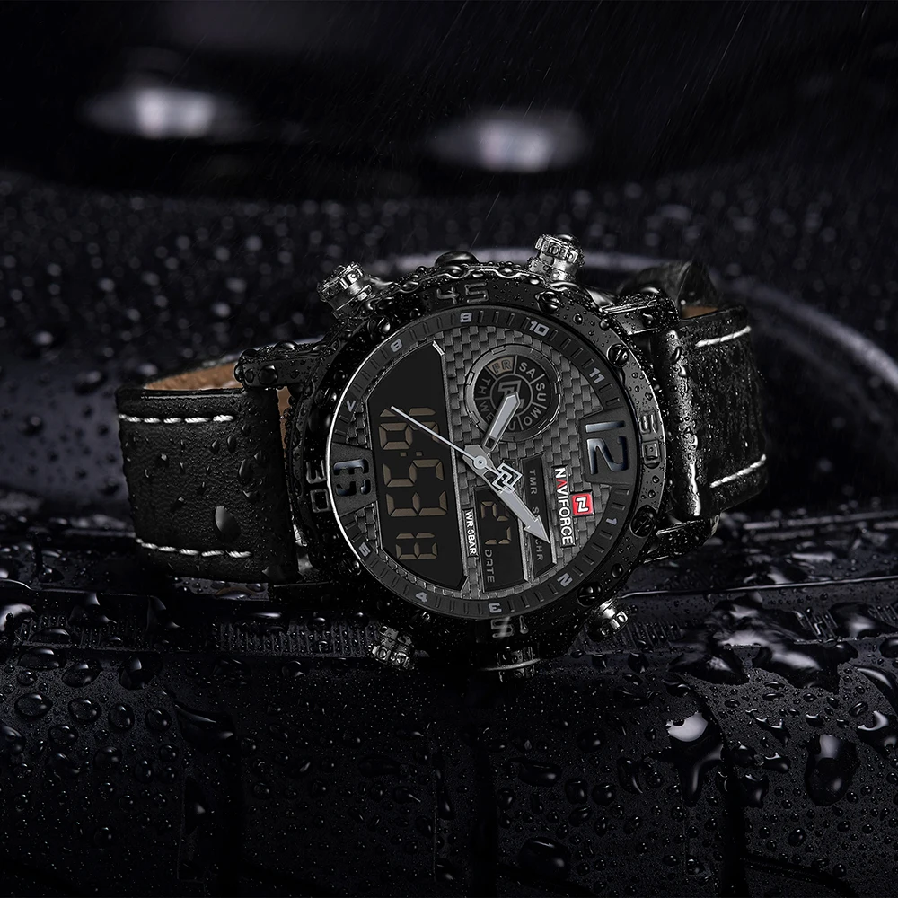 NAVIFORCE 9134 Men Watches Top Brand Luxury Original Sport Watch Leather Strap Waterproof Miliary Dual Display Wrist watch Clock