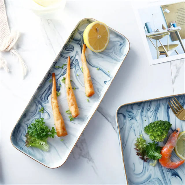 High quality popular Customized elegant  marble fashion plates sets dinnerware