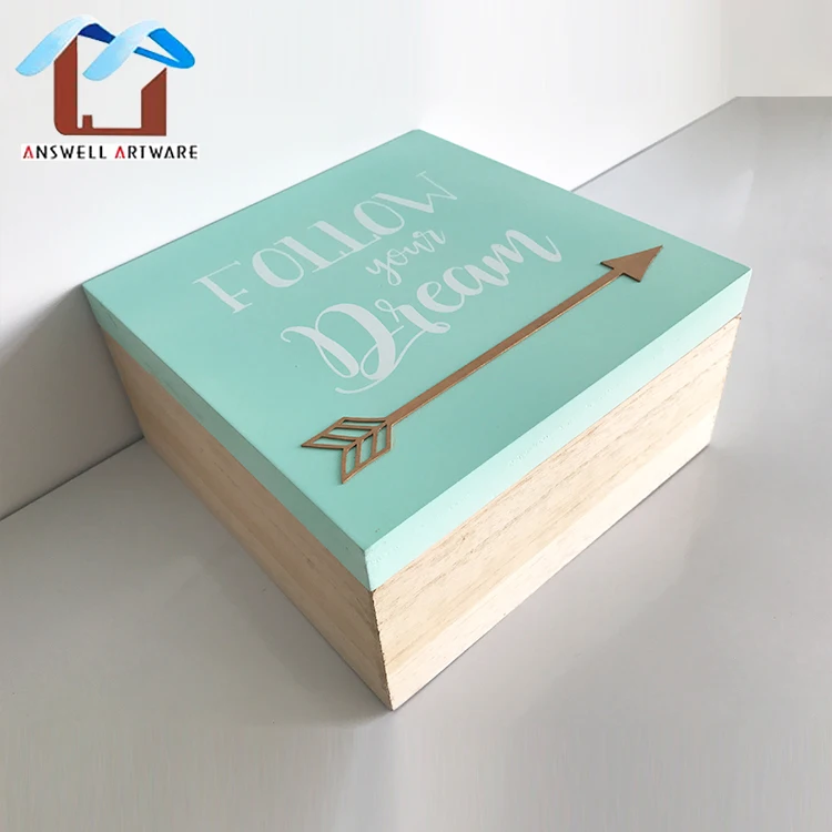 Cheap Lover Small Wooden Storage Gift Crate Box With Metal Arrowhead Pattern Decor Lid