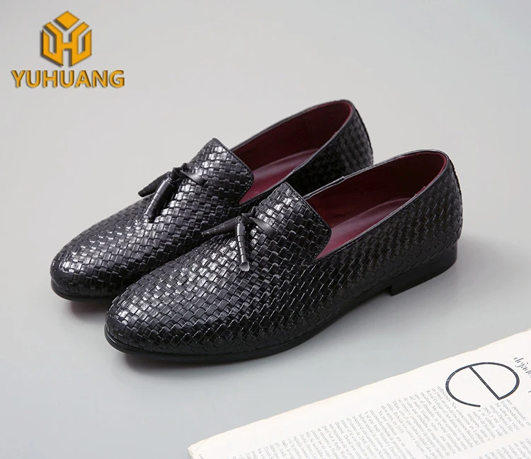 
Woven leather fashion driving shoes red sole men dress shoes 