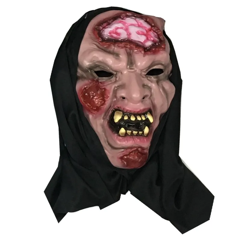 Bloody Rotting Brain Zombie Mask, Soft Hooded Cosplay Mask