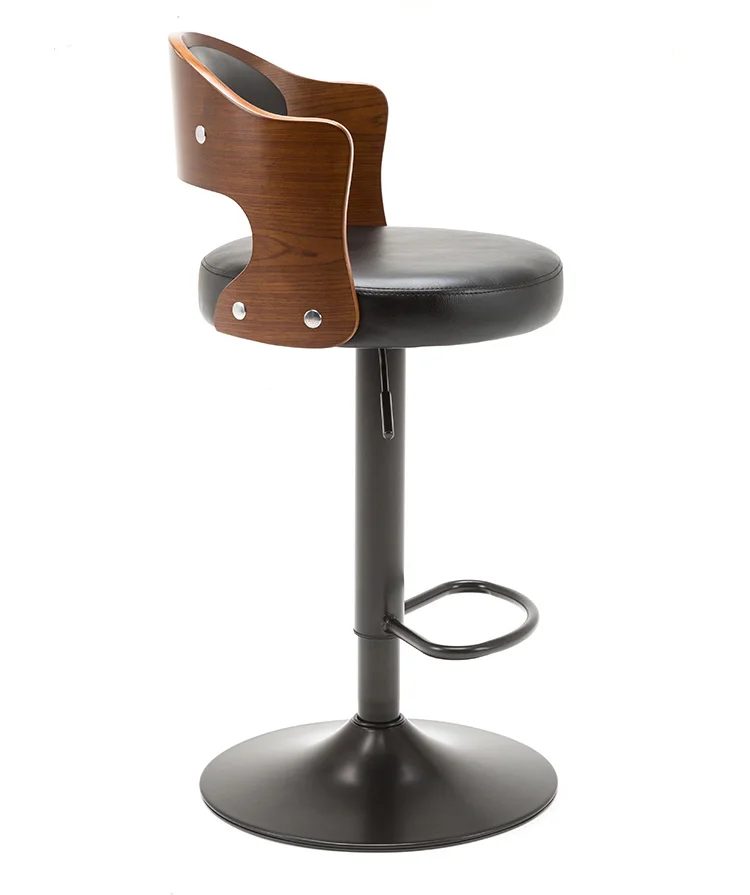 
Retro Hydraulic Lift Adjustable Padded Swivel Seat with Backrest 26 35 Dark Wood Finish Barstools 