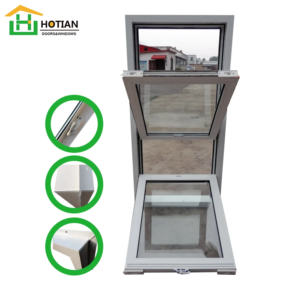 UPVC Hung Windows American Style PVC Hung Double Temper Glass Glaze Hurricane Windows