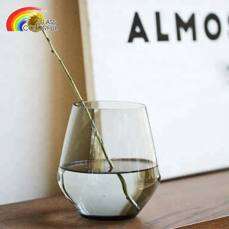 Mouth blown grey hand blown colored glass vase simple design for wedding home party decoration