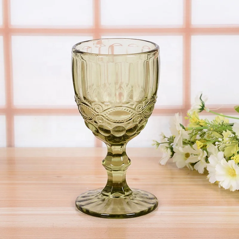Wholesale Stocked Cheap Embissed Novelty Decorative Colored Water Glass Heavy Base Wine Glass For Wedding and Party