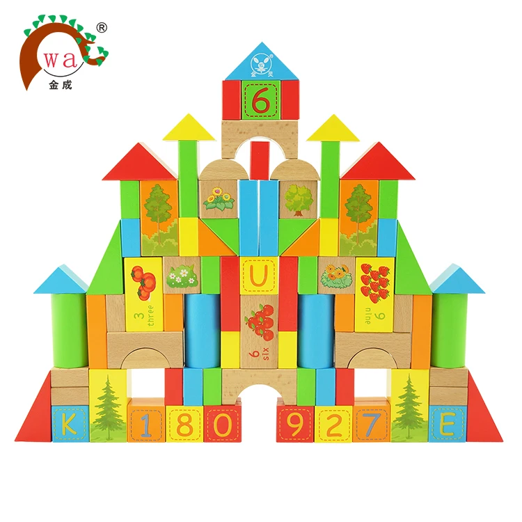 
100pcs wooden created building blocks educational toys,wood baby block set,block build toy 