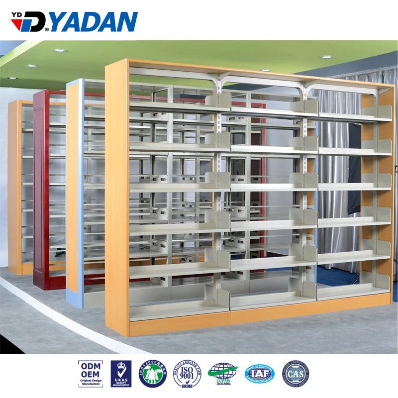 School&Library Metal Book Shelf Furniture OEM style packing with wooden color surface and sturdy knock down structure