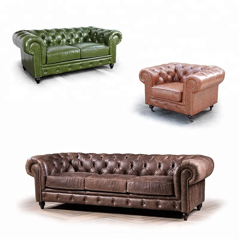 
American Style Classic Chesterfield Sofa Vintage Leather 3 Seats Sofa for Living room with durable leather 