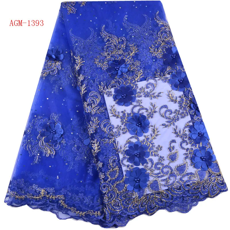 
2018 Wholesale High Quality Tulle Lace Fabric With Beads Gold Embroidered 3D Flower Lace Fabric For Evening Dress 