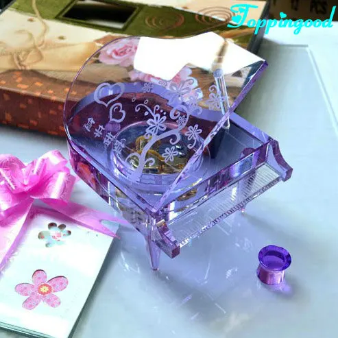 Purple Love Flower Crystal Music Box Piano For Wedding Souvenir Guests