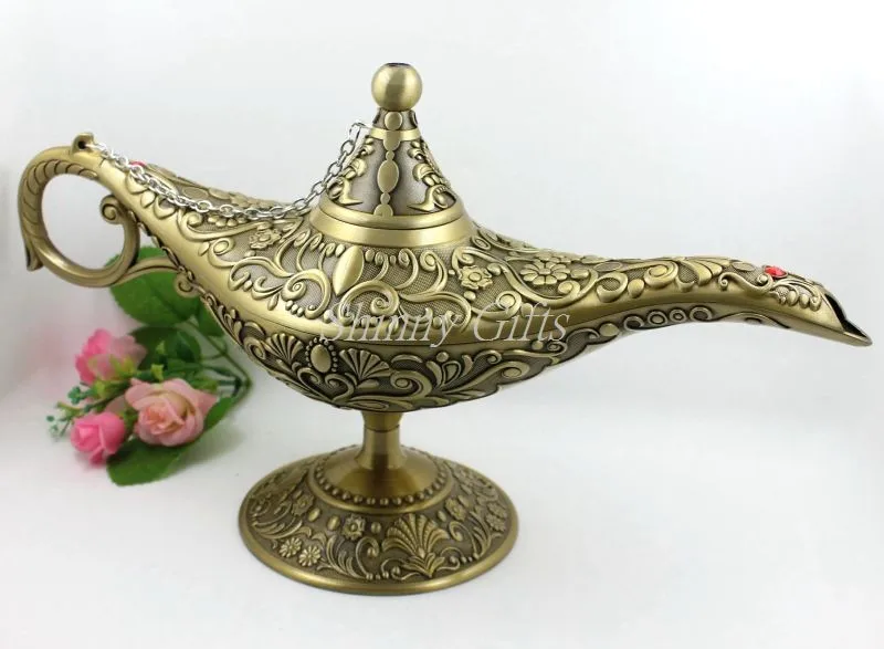 Shinny Gifts Decorative Authentic Big Aladdin Genie Brass Copper Oil Lamp
